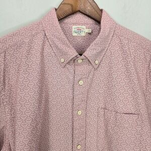 Faherty Brand Mens Casual Button Down Shirt XL Pink White Geometric Print Preppy